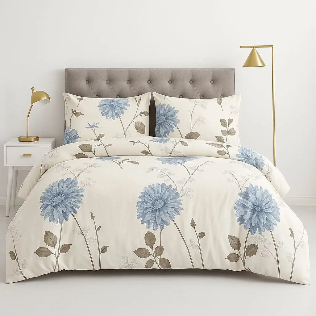 Big flower duvet cover featuring reactive-dyed botanical print on soft wrinkle-resistant microfiber fabric