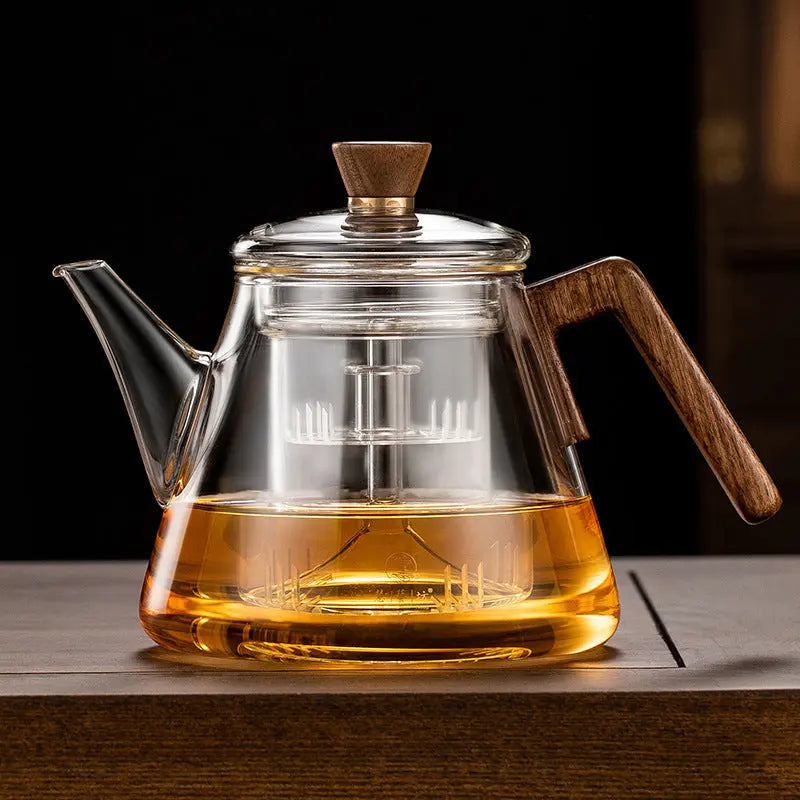 Aetheris glass tea infuser teapot - 900ml clear borosilicate with wooden handle for loose leaf brewing