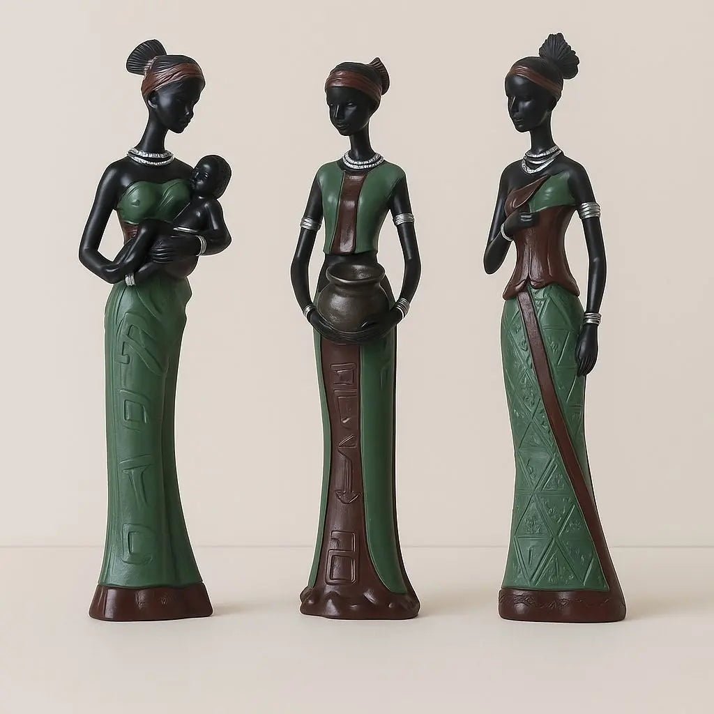 Cultural figurines depicting African women in colorful traditional dress, perfect collectible home decor pieces