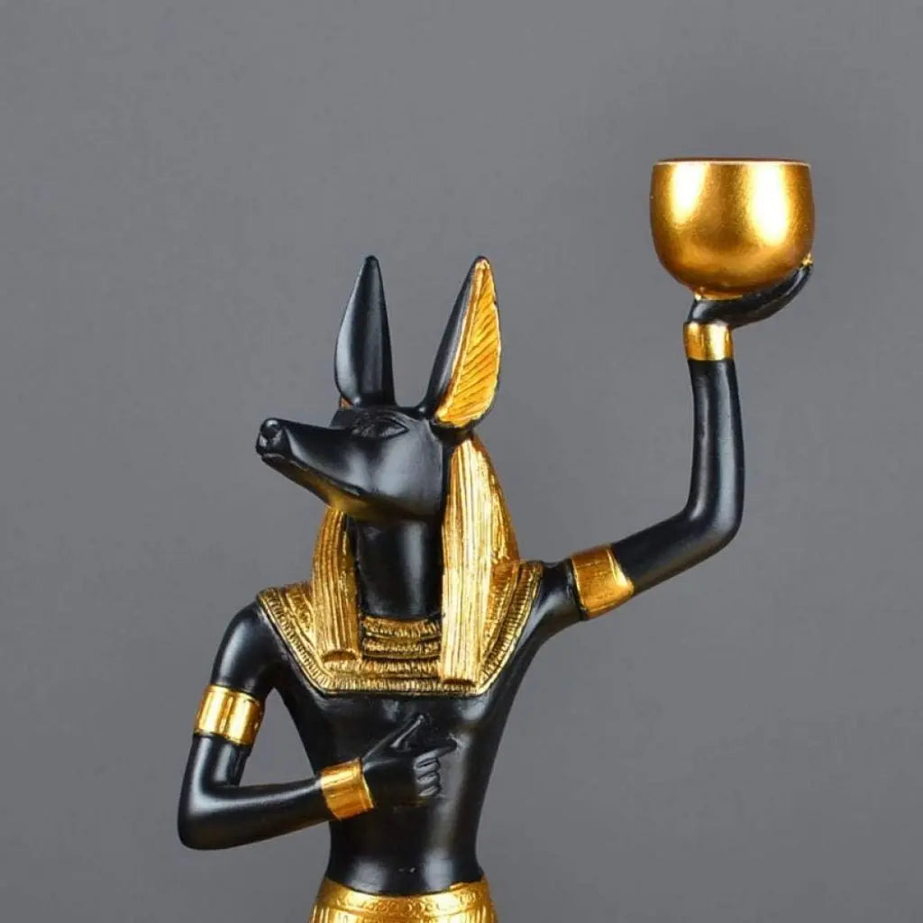 Handcrafted Anubis statue tealight holder, ancient egyptian resin figurine for gothic home decor
