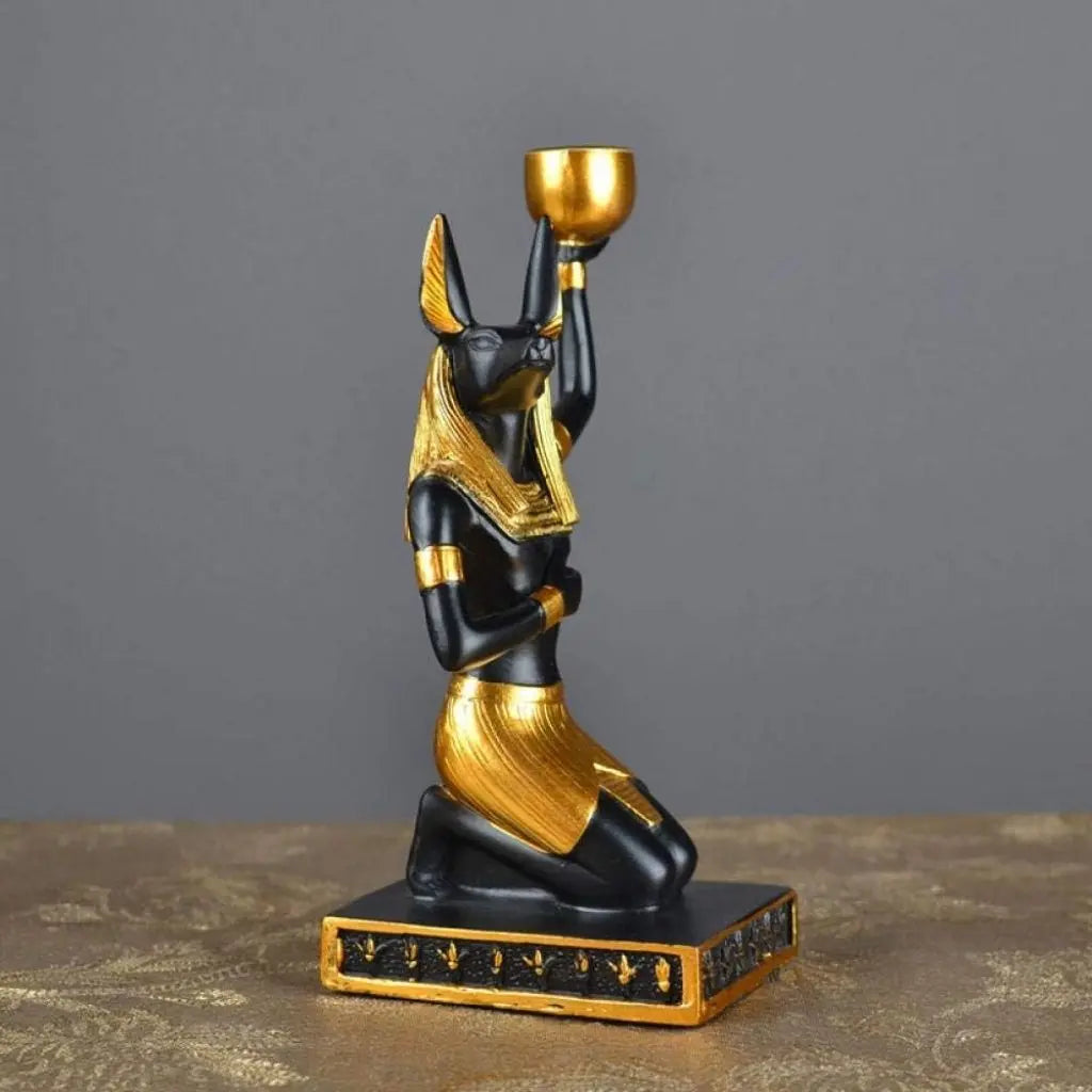 Hand-painted Egyptian Anubis candle holder, mythological resin statue perfect for altar piece displays