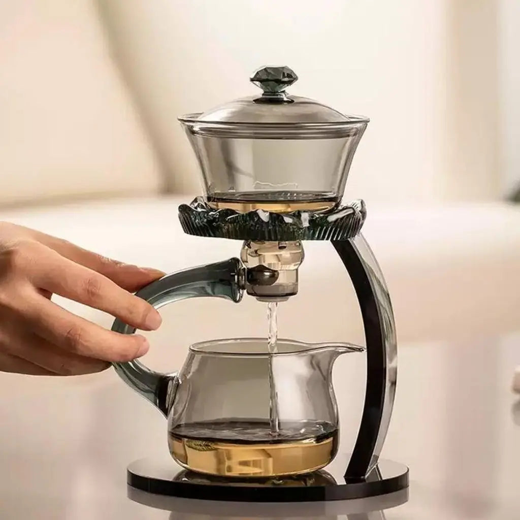 Detailed view of lotus-inspired glass tea infuser showcasing premium craftsmanship and functional design