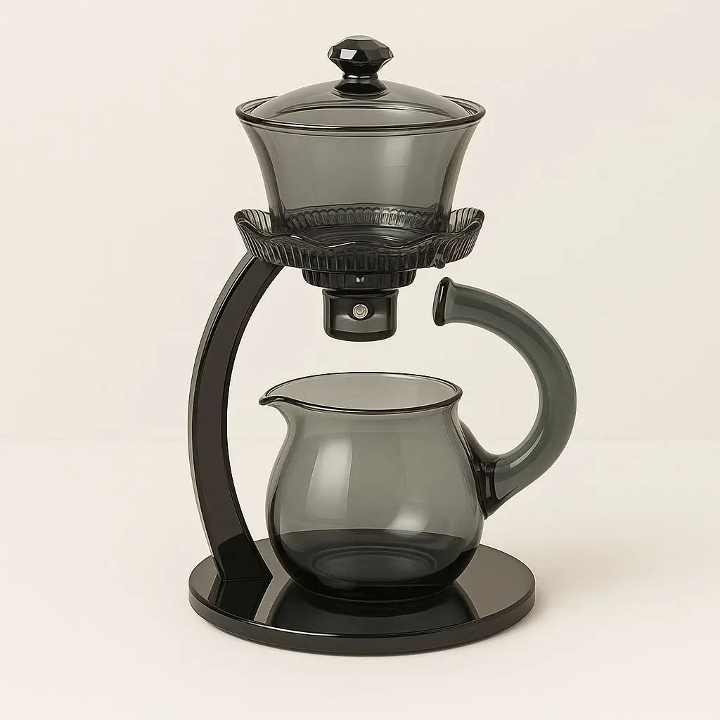 Clear glass tea strainer cup with lotus pattern, perfect for steeping loose leaf teas and herbal blends