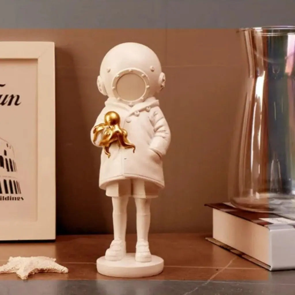 Modern diving helmet sculpture with octopus detail contemporary resin figurine for home decoration