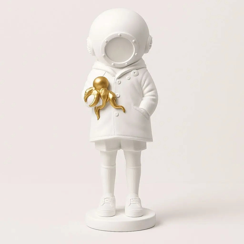 Contemporary astronaut octopus sculpture decorative resin figurine perfect for shelf styling and display