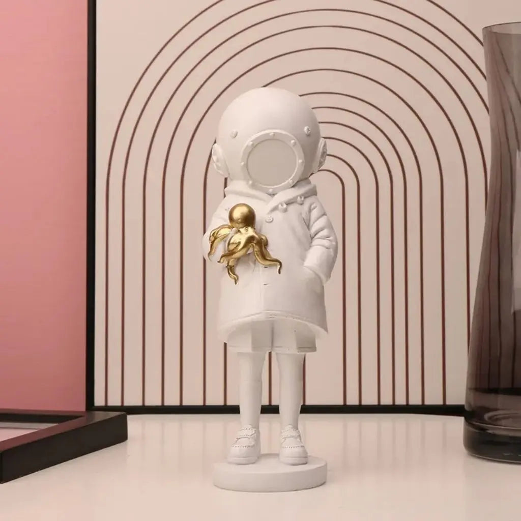 Modern astronaut statue with octopus design durable resin figurine for contemporary home decor themes