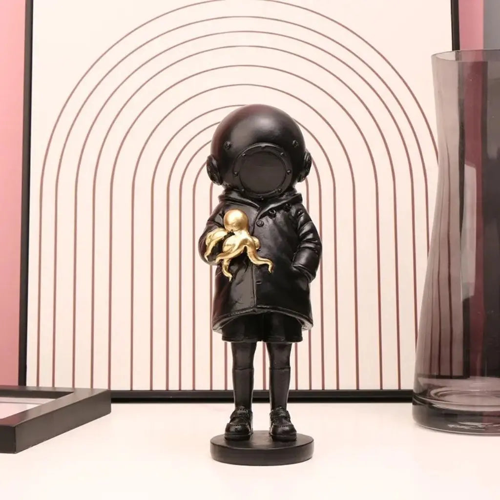 Whimsical astronaut sculpture with octopus accent premium resin home decor piece for contemporary spaces