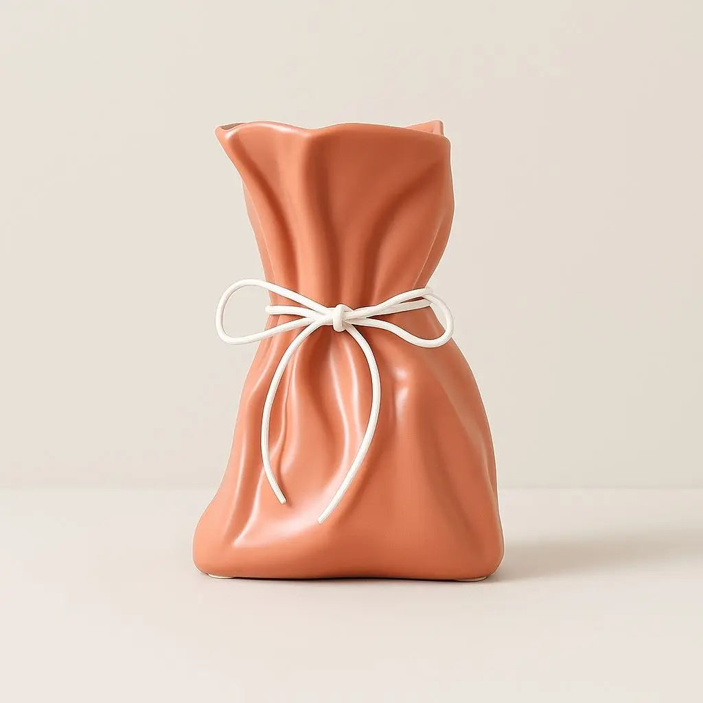 Contemporary ceramic pottery vase with rope drawstring detail for stylish home decor accents