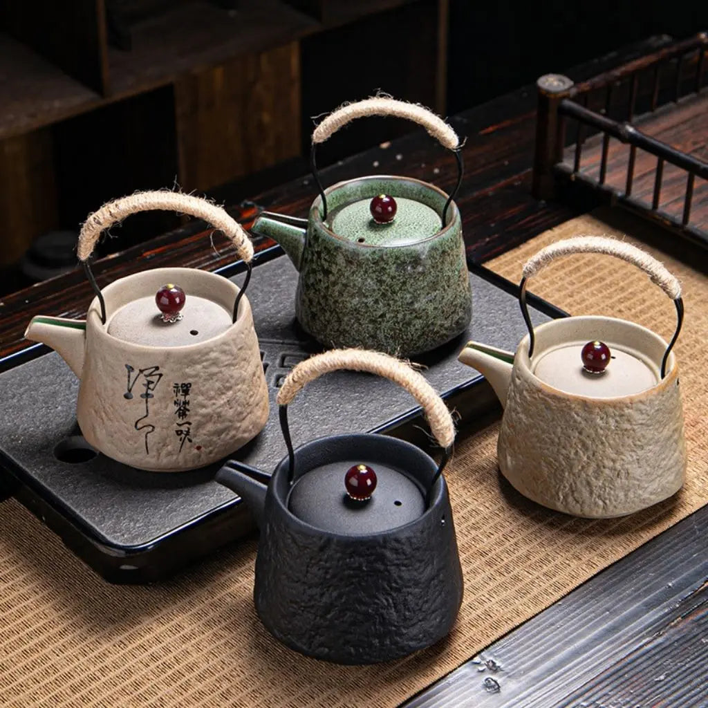 Artisan-crafted ceramic tea pot with Japanese pottery influence designed specifically for gongfu brewing methods