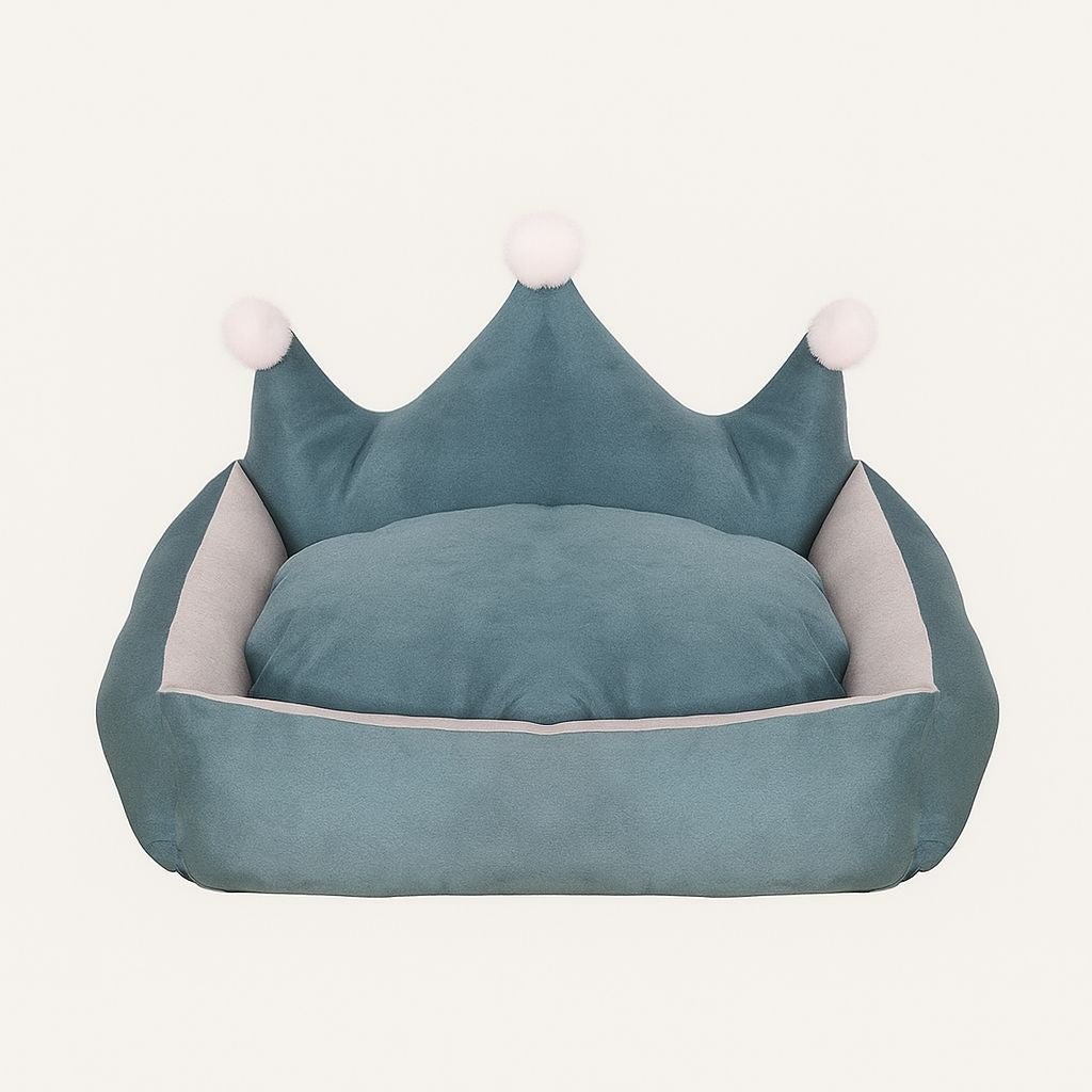 Plush dog bed with raised sides and soft suede construction