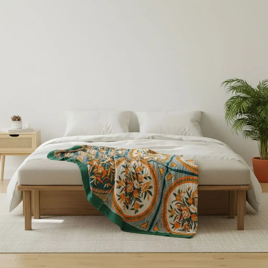 Gauze blanket made from cotton with decorative floral print ideal for home comfort