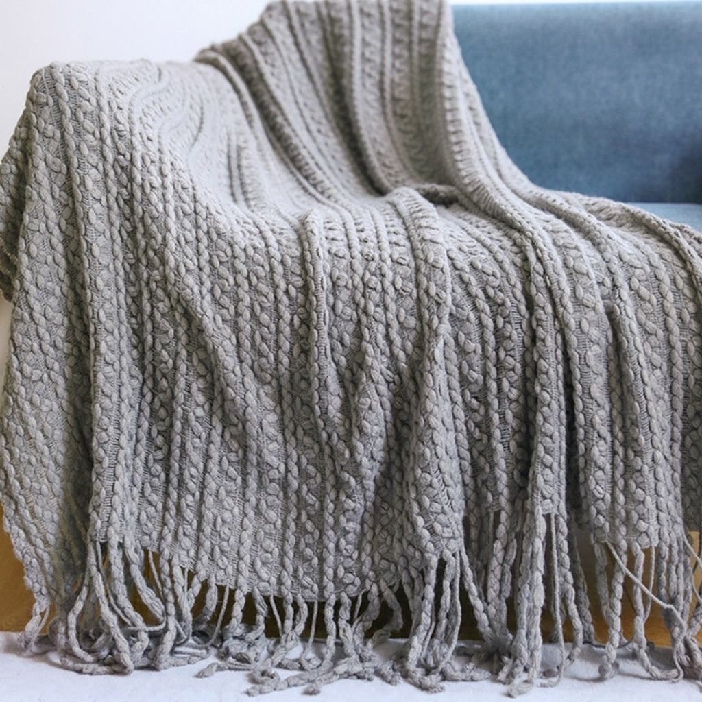 Jacquard Tassel Knit Sofa Throw Blanket