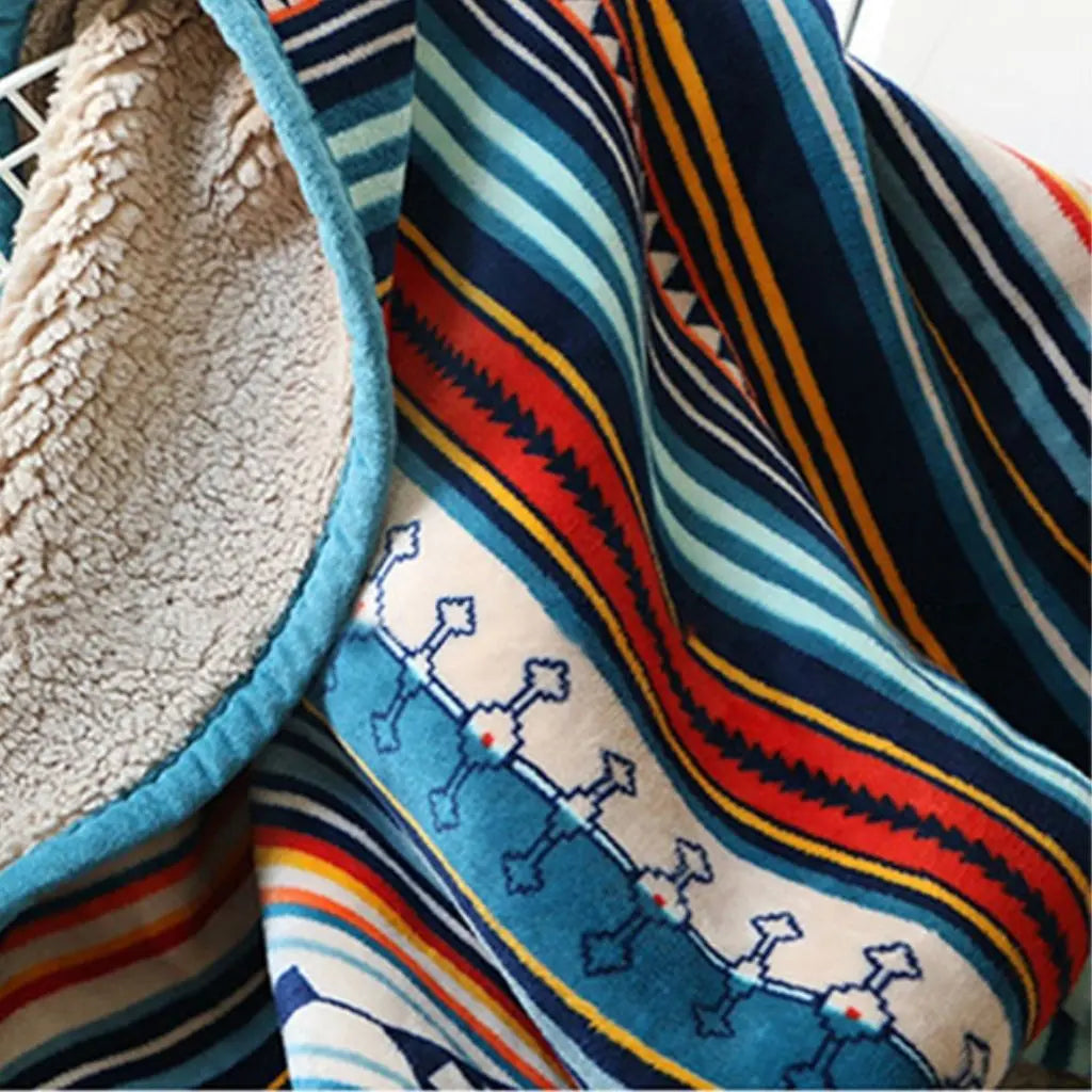 Colorful geometric blanket adding visual interest as statement piece for living spaces