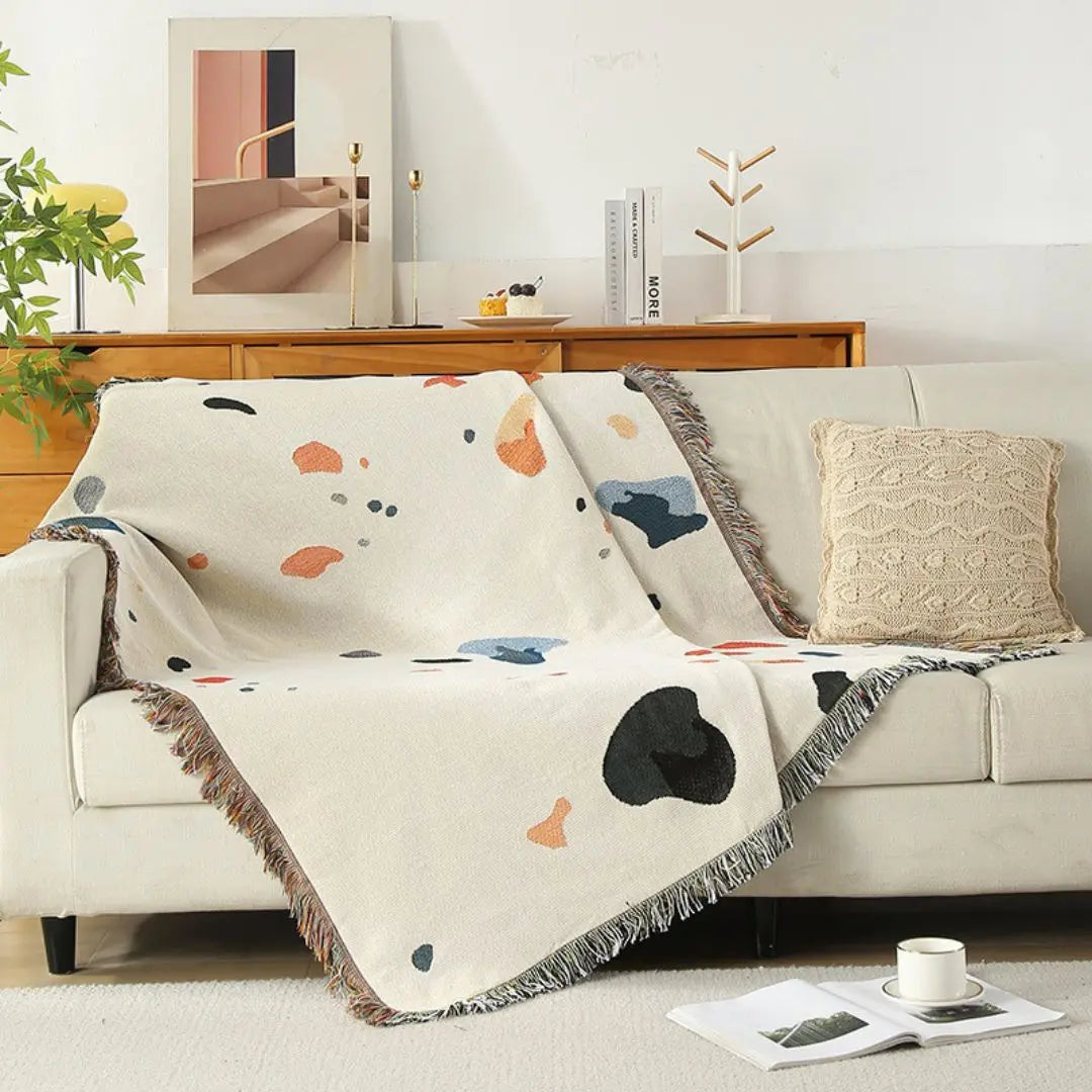 Lightweight polyester cotton throw blanket with starry sky design for indoor and outdoor use