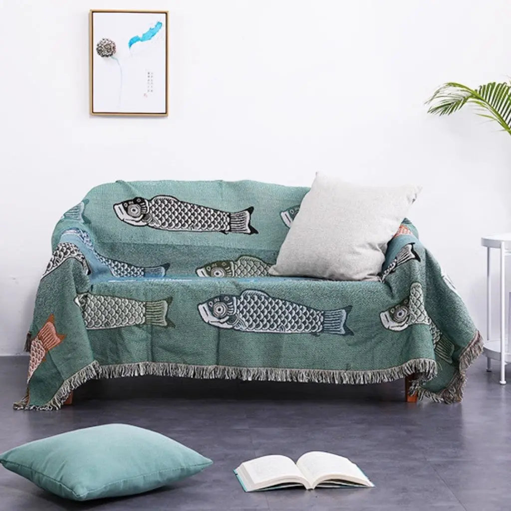 Koi stream woven blanket cotton polyester decorative throw movement design room accent functional