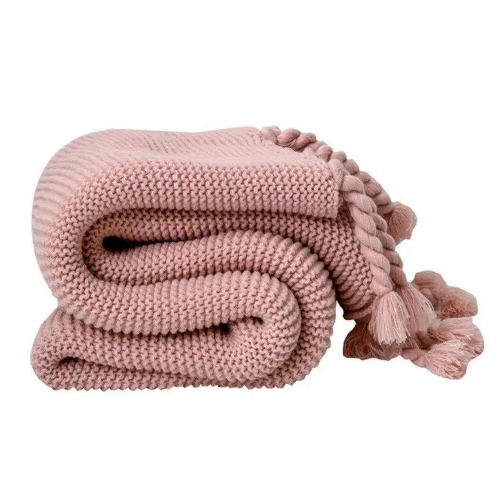 Chloe Twist Tassel Cotton Knit Blanket Inovessa