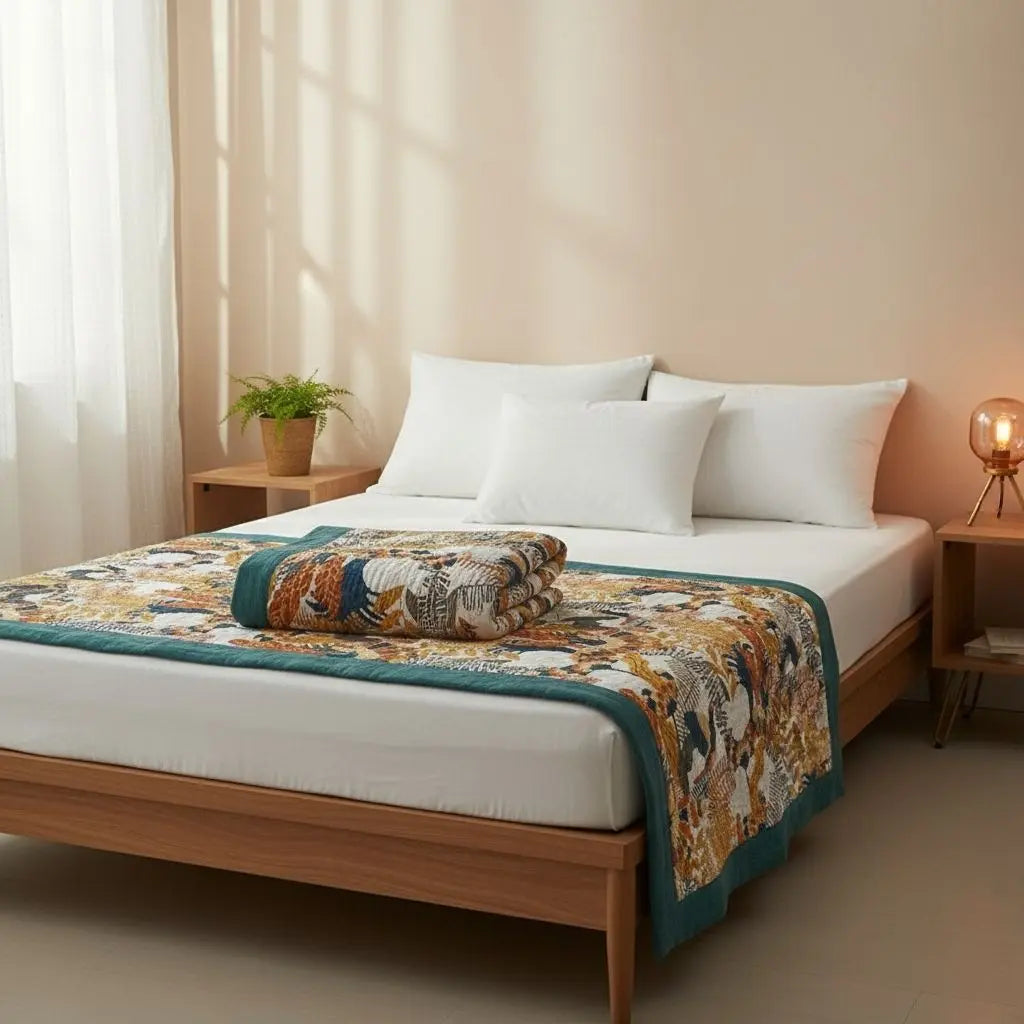 Botanical cotton throw blanket bird floral print lightweight sofa cover decorative