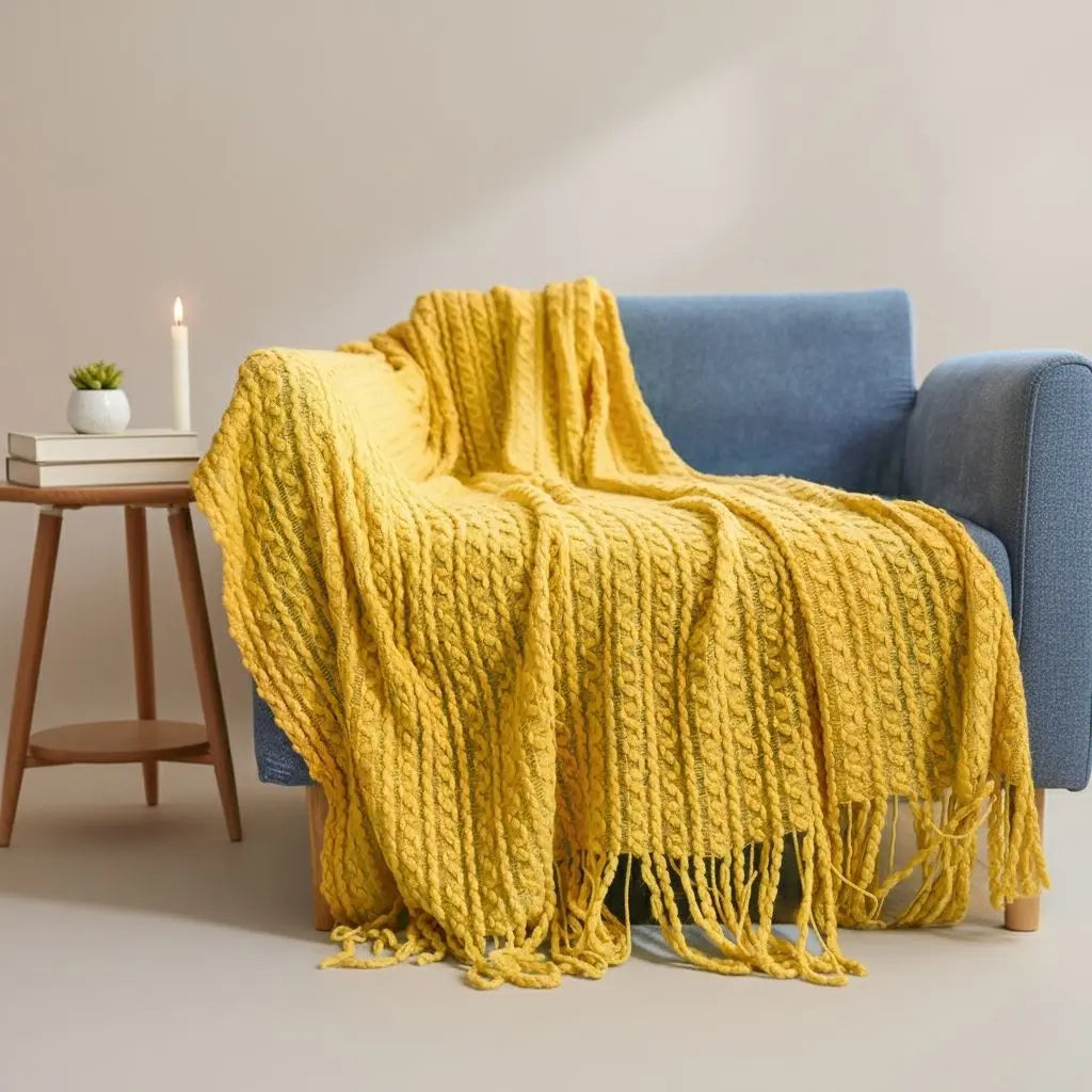 Jacquard Tassel Knit Sofa Throw Blanket Inovessa