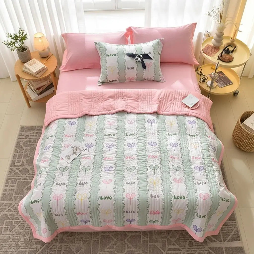 Reactive print blanket cotton bedding summer weight detailed pattern comfortable bedroom cover