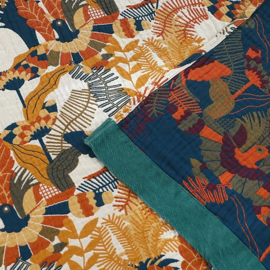 Cotton gauze blanket all season botanical bedspread soft texture nature inspired home decor