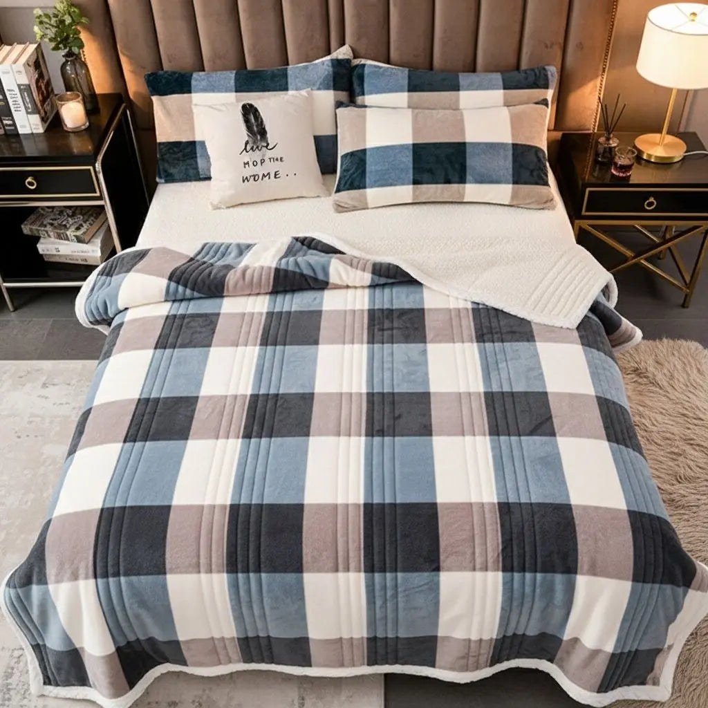 Three layer cashmere blend blanket lightweight construction for year round comfort and versatility