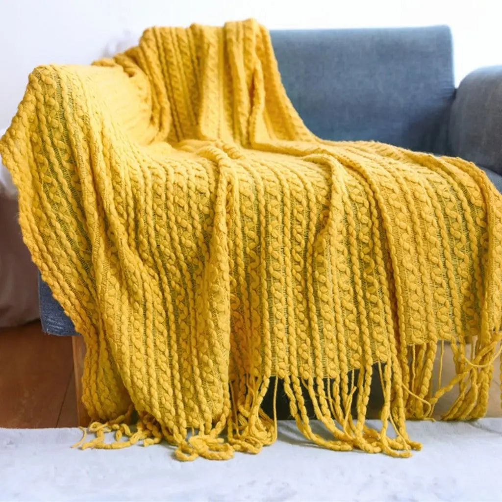 Jacquard Tassel Knit Sofa Throw Blanket Inovessa