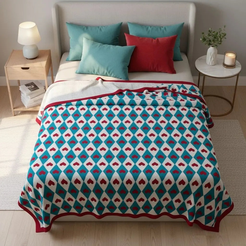 Soft acrylic yarn throw blanket featuring geometric pattern design for home comfort