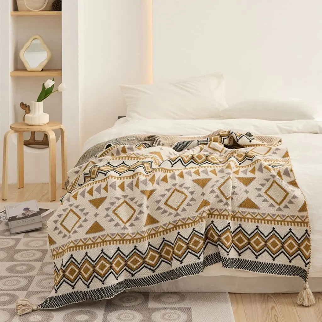 Decorative tassel geometric chenille blanket boho acrylic throw for home accent décor