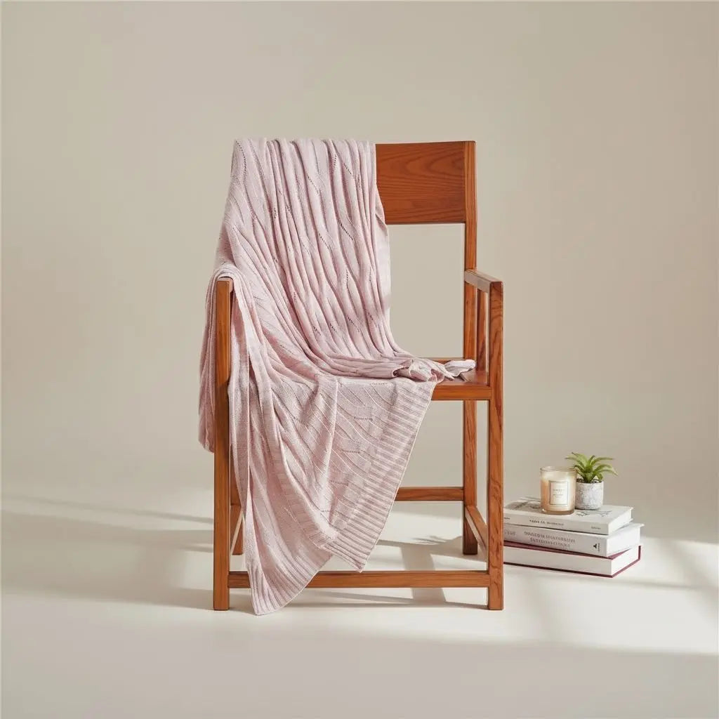 Striped bamboo blanket knit bedding natural throw textured eco sustainable