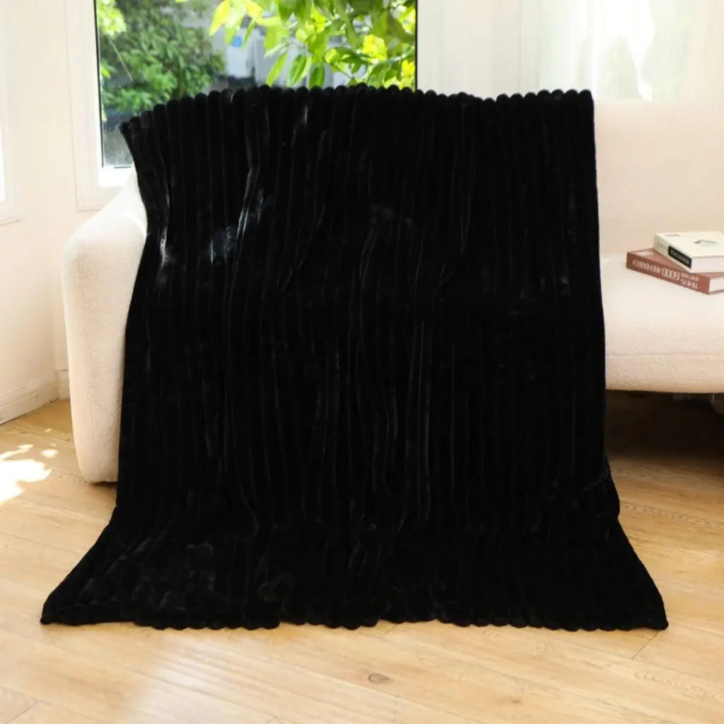 Jacquard striped blanket with warm rabbit fur fabric for year-round use