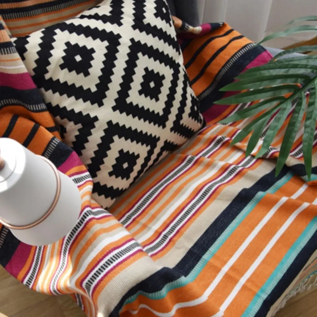 Lightweight acrylic throw blanket with striped pattern for spring and autumn use