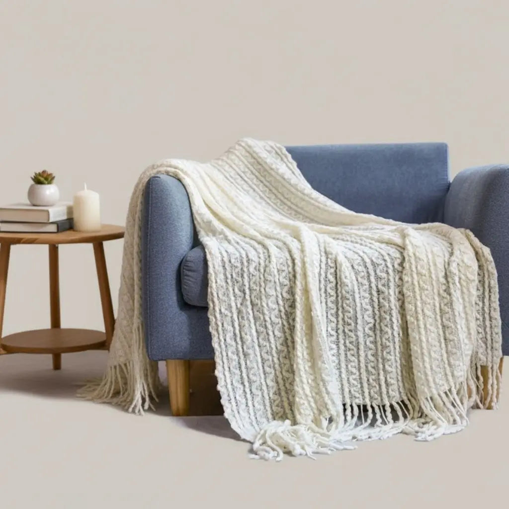 Jacquard Tassel Knit Sofa Throw Blanket Inovessa