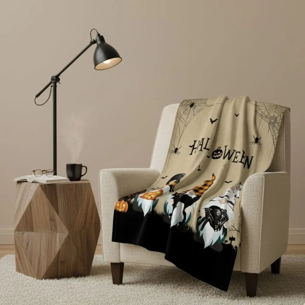 Harvest blanket design with autumn motifs perfect for fall home decor and seasonal comfort