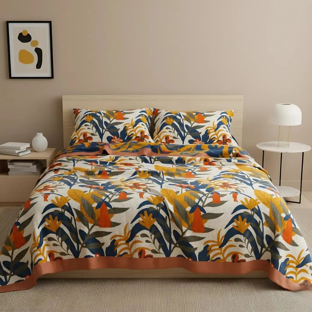 Thickened cotton blanket with striking focal point design for warmth durability and room decor