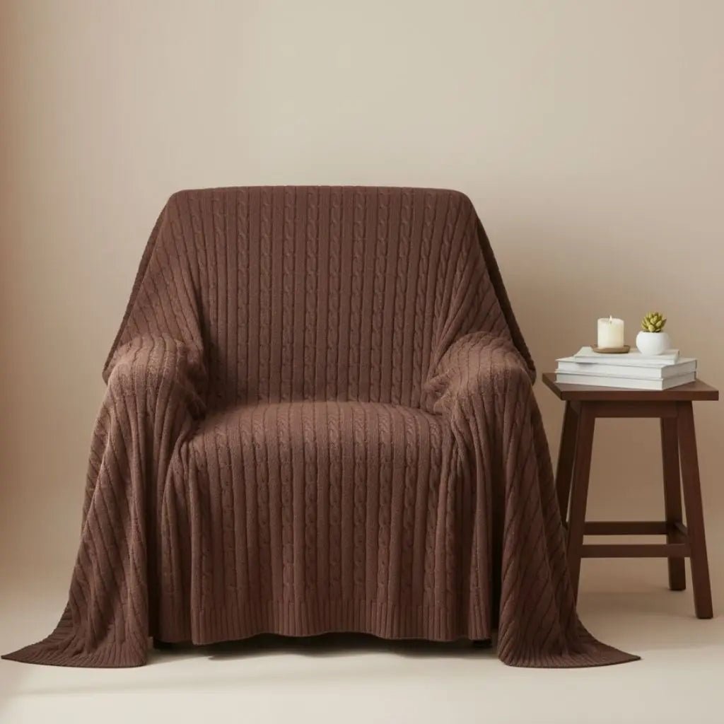 Breathable lightweight cotton blanket with knit pattern for all season comfort