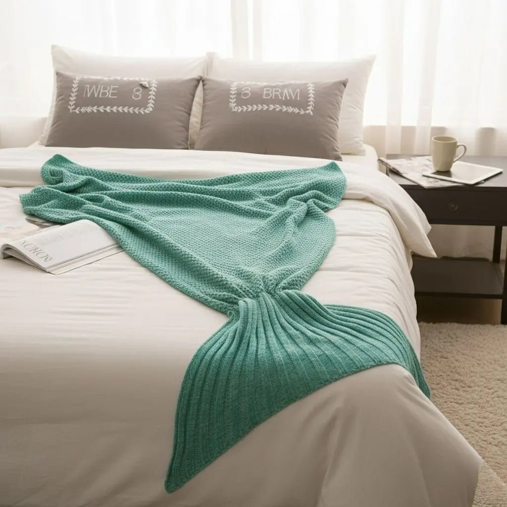 Full size acrylic tail blanket demonstrating wraparound fit from waist to feet coverage