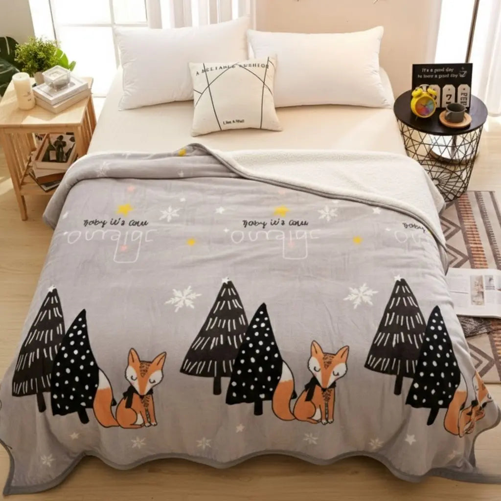 Decorative flannel blanket with polar bear print design perfect for bedroom and living space warmth