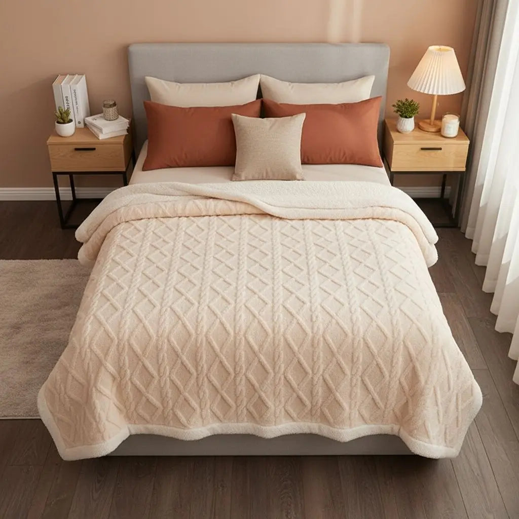 Versatile sofa throw and bed layer blanket with thick cozy build