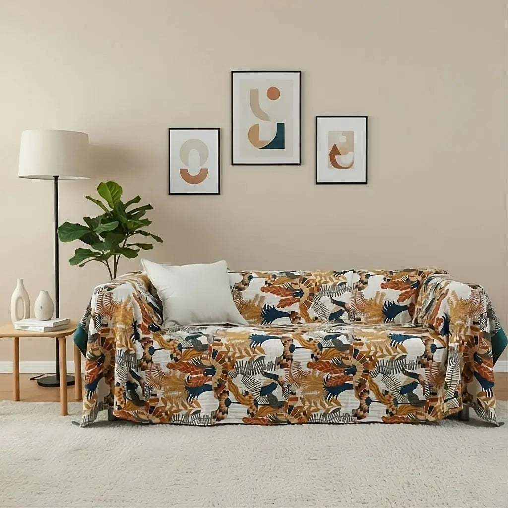Cotton botanical blanket nature print throw gauze weave dust cover spring summer fall