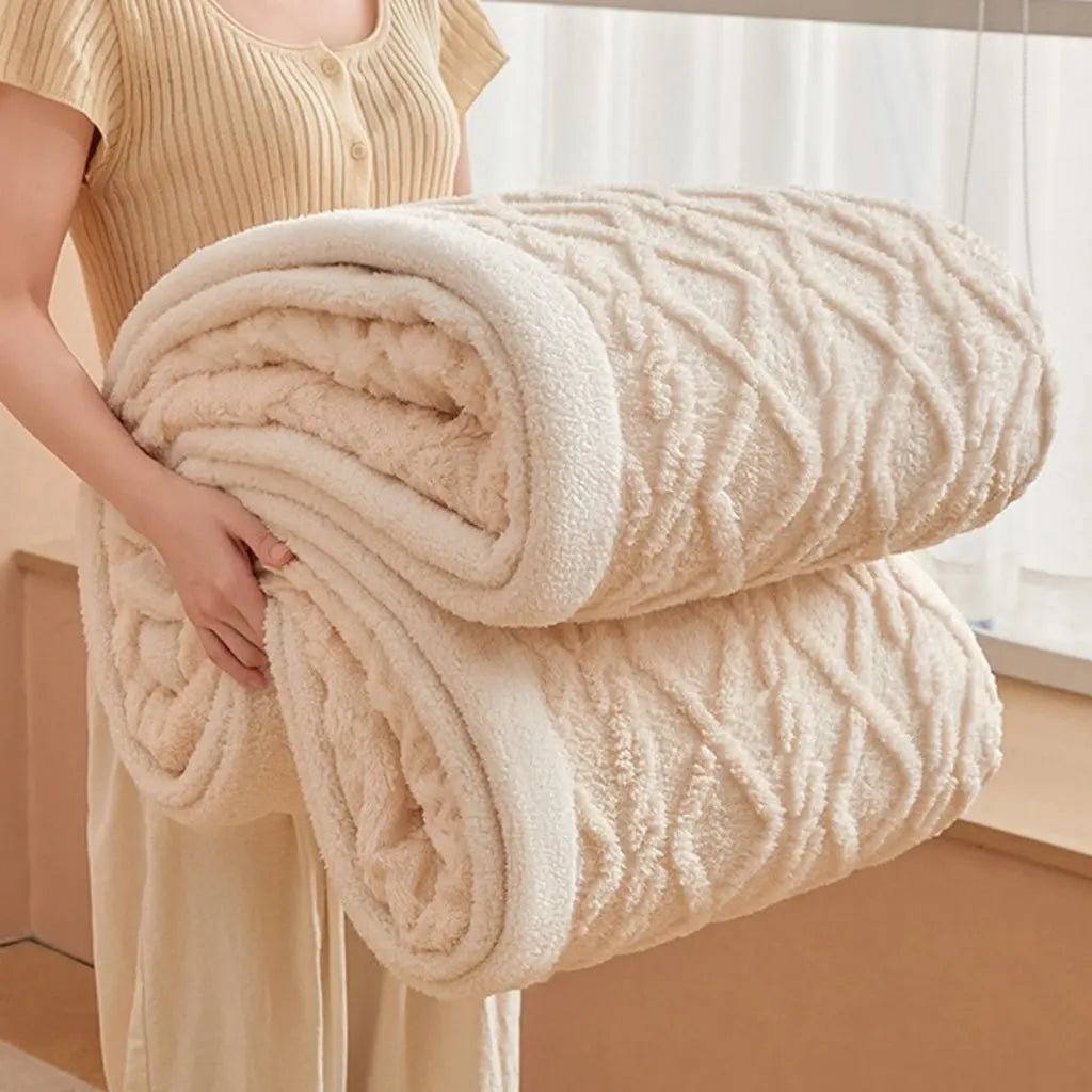 Layered comforter blanket with plush tactile finish for bedroom and lounge