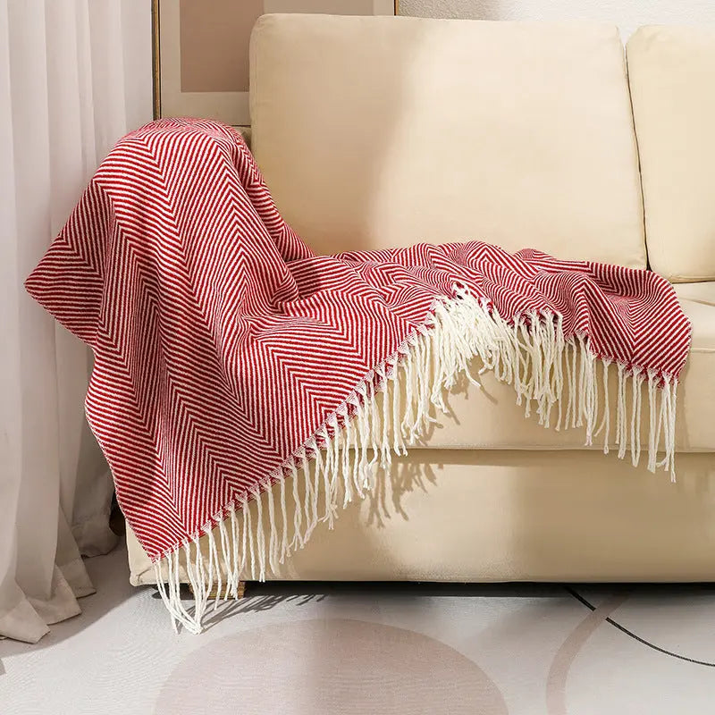 Lightweight acrylic herringbone throw blanket ideal for year round home decorating