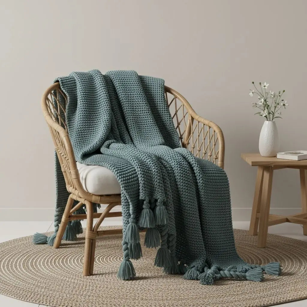Chloe Twist Tassel Cotton Knit Blanket Inovessa
