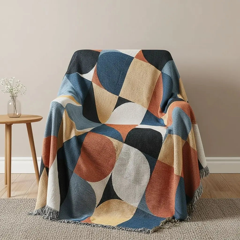 Durable geometric outdoor blanket throw for picnic entertainment weather resistant cotton polyester