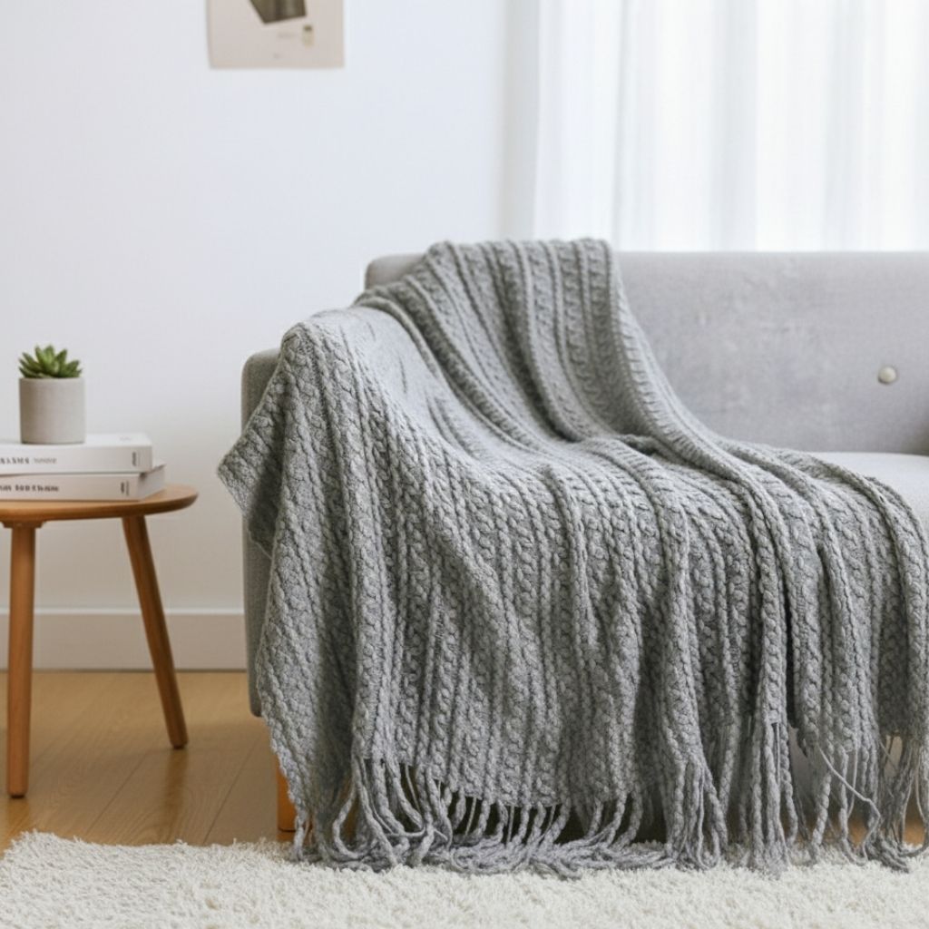 Jacquard Tassel Knit Sofa Throw Blanket