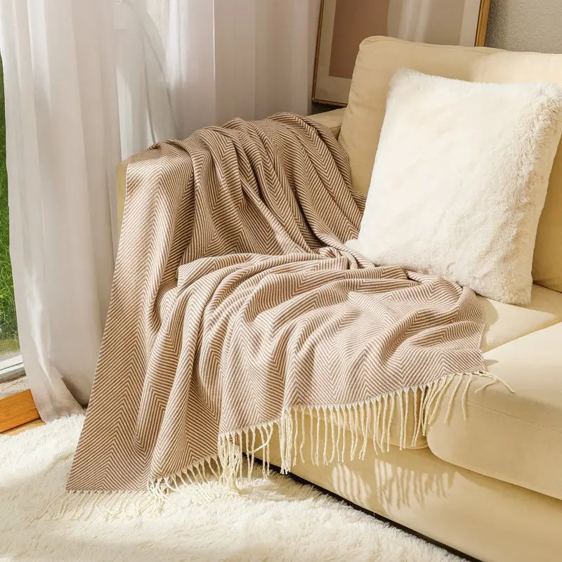 Woven herringbone acrylic throw blanket for home layering and interior decoration