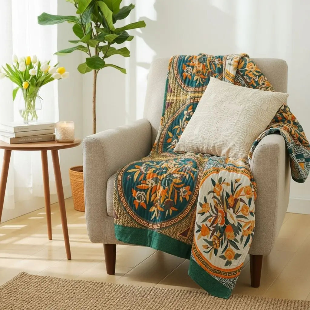 Lightweight cotton blanket with breathable layered gauze texture for year round use