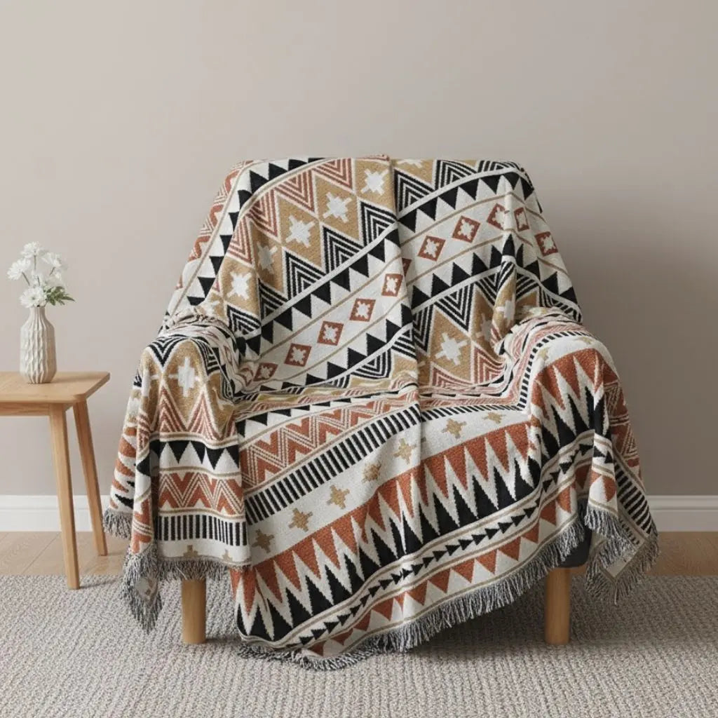 Outdoor geometric blanket cotton polyester versatile covering camping lifestyle throw textile