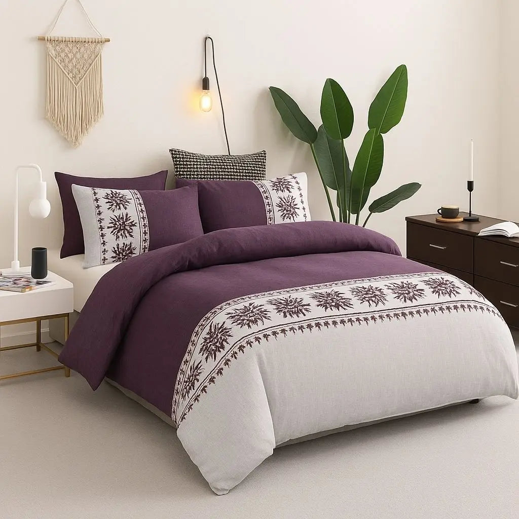 Floral border duvet cover set with polyester plain weave construction and reactive dye printing for bedrooms
