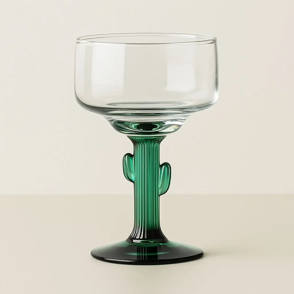 Unique cactus cocktail goblet featuring green stem design ideal for home bar and entertaining