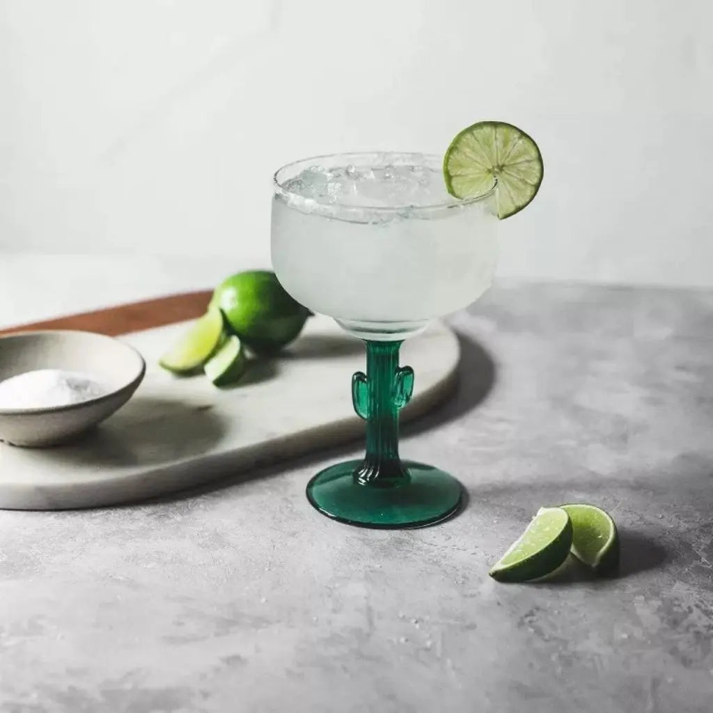 Desert inspired margarita goblet with unique cactus stem design for home bar collection